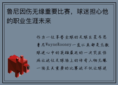 鲁尼因伤无缘重要比赛，球迷担心他的职业生涯未来